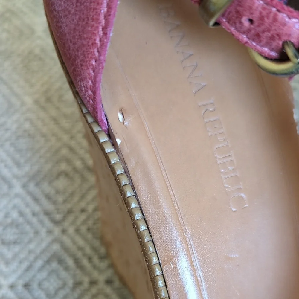 Women's Red Leather Cork Wedge Sandals